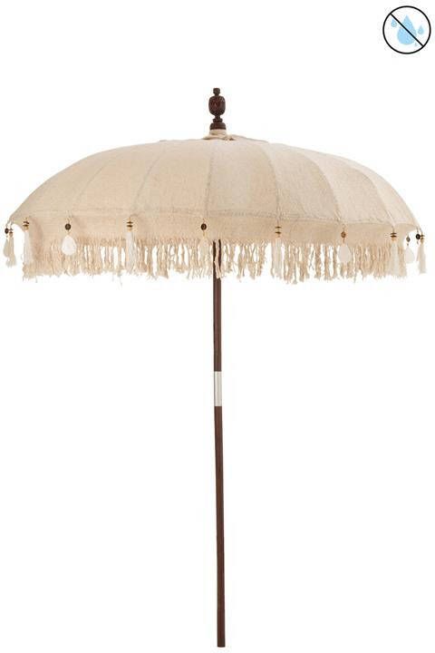 J-Line parasol Kwastjes|Schelpen hout beige|donkerbruin L