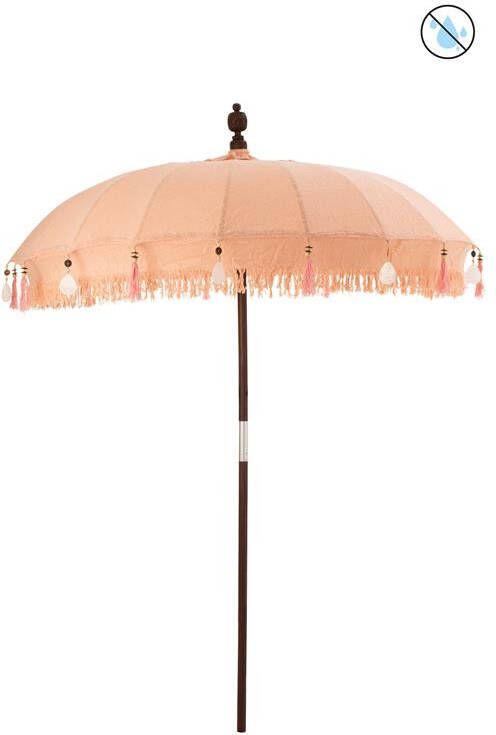 J-Line parasol + voet Kwastjes|Schelpen hout beige|donkerbruin S
