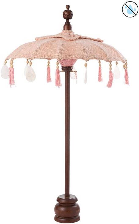 J-Line parasol + Voet Kwastjes|Schelpen hout zalm|donkerbruin S
