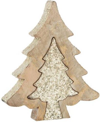 J-Line puzzel kerstboom hout goud|glitter large