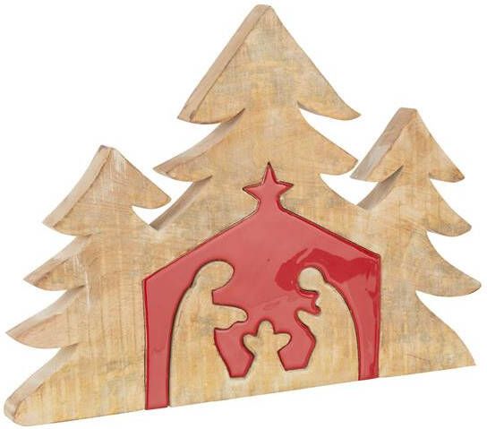 J-Line kerstdecoratie hout rood large