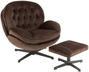J-Line Relax Zetel+ Voetbank Metaal|Textiel Donker Bruin