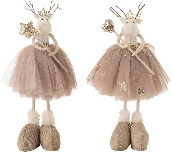 J-Line figuur Rendier Ster|Hart Staand textiel beige 2 stuks