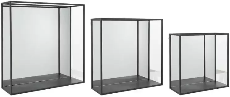 J-Line Set Van 3 Muurrek Spiegel Vierkant Metaal|Glas Zwart