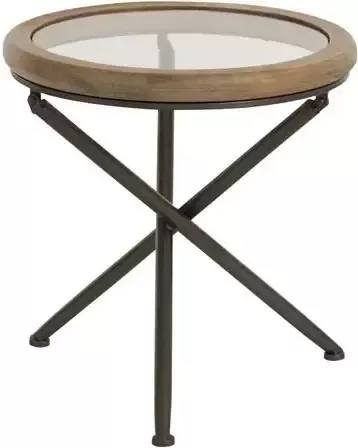 J-Line Tafel Rond Hout|Glas Bruin Small