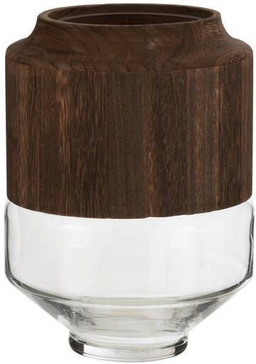 J-Line vaas Rond Hoog hout|glas donkerbruin S 26.00 cm hoog