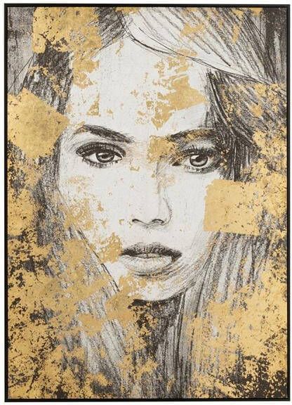 J-Line wanddecoratie vrouw canvas|polyresin zwart|goud