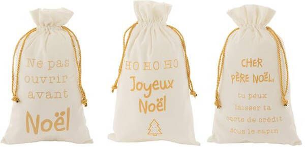 J-Line Franse zak voor kerst textiel wit| goud 49 cm 3x