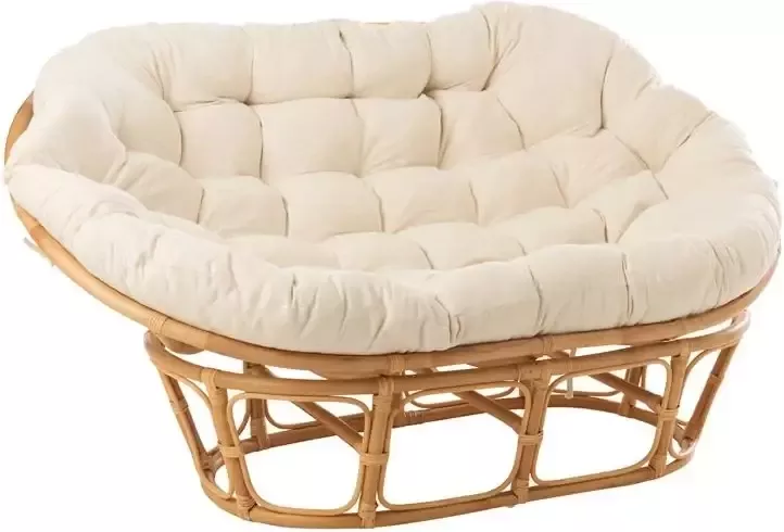 J-Line Rotan zetel met kussen jute & textiel naturel & wit woonaccessoires