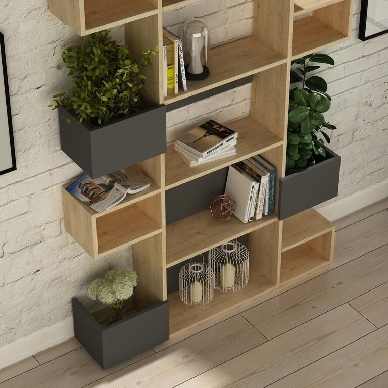 Emob Boekenplank Woody Fashion 120 x 171 x 20 cm Oak Anthracite-design Open boekenkasten Bruin; Antraciet Melamine; Spaanplaat Open boekenkasten Op voorraad - Foto 3