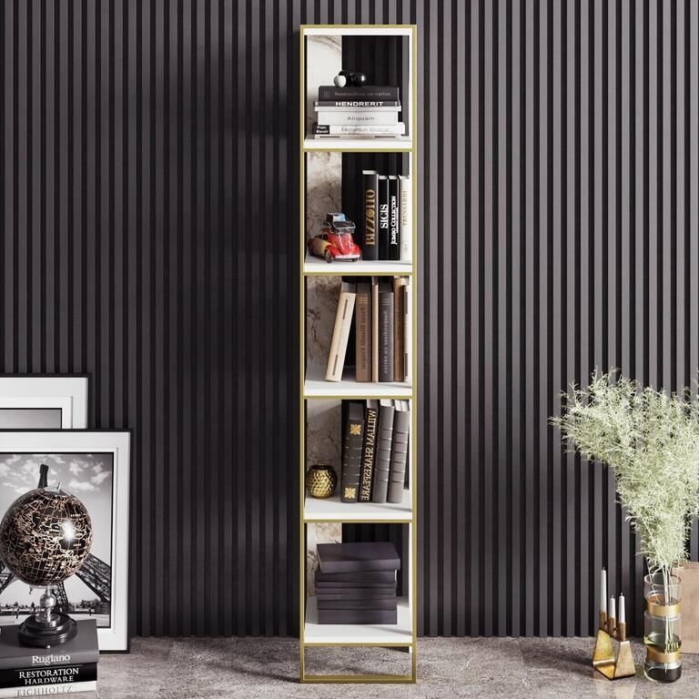 Kalune Design Giga Meubel Boekenkast Goud|Wit Hout 32x31x178 5cm Polka