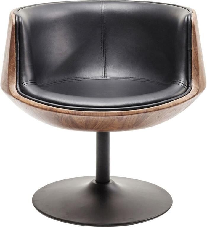 Kare Design Club Walnut Draaibare Fauteuil Kunstleer Zwart - Foto 2