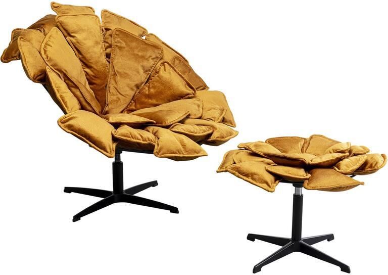 Kare Design Draaifauteuil en Voetensteun Blossom oker