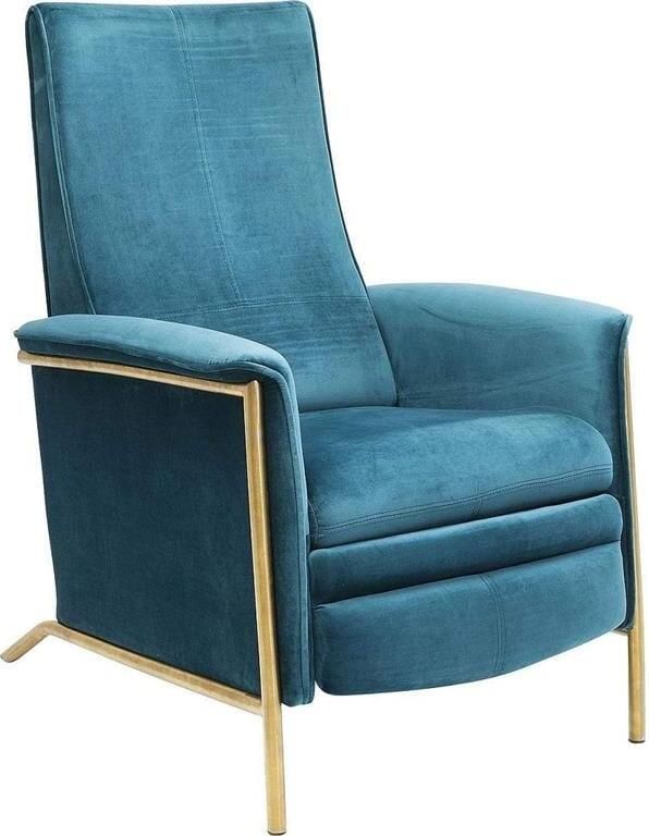 Kare Design Lazy Velvet Relaxfauteuil Blauw Fluweel Messing Frame