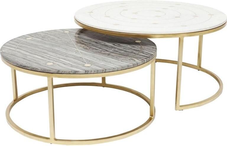 Kare Design Mystic Round Bijzettafel Set Van 2 Marmer En Messing - Foto 2
