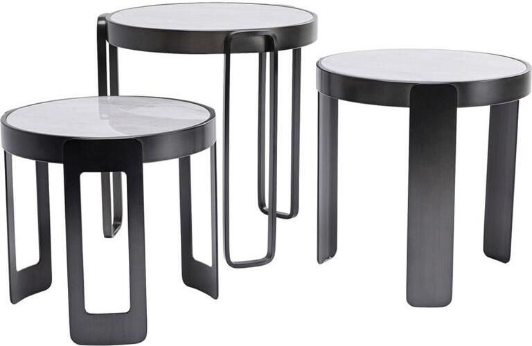 Kare Design Perelli Black Bijzettafel Set Van 3 Glas En Metaal