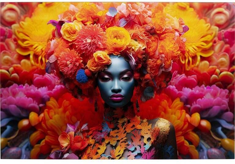 Kare Design Wandfoto vrouw oranje bloemen 120x80cm