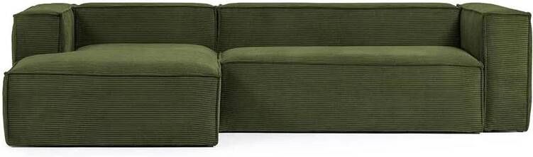 Kave Home Blok 3-zitsbank met chaise longue links in groen corduroy met brede naad 300 cm - Foto 2