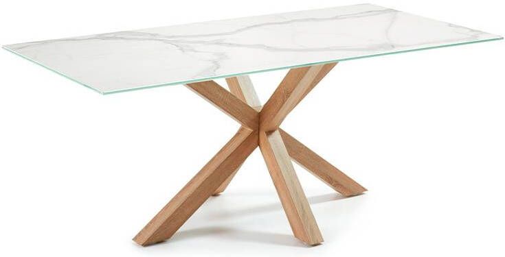 Kave Home Argo tafel in wit porselein met hout-effect stalen poten 180 x 100 cm - Foto 2