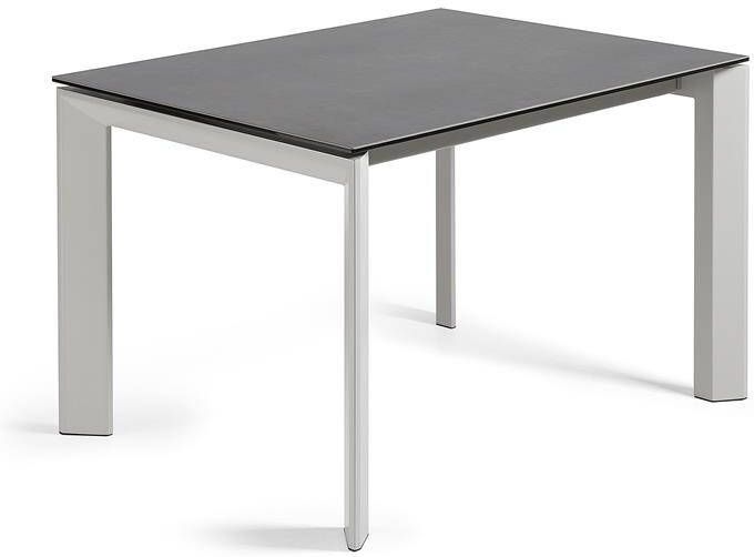 Kave Home Axis uitschuifbare tafel porselein met vulcano roca afwerking en grijze poten 120 (180) cm