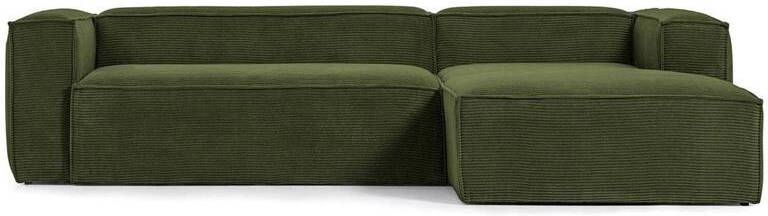 Kave Home Blok 3-zitsbank met chaise longue rechts in groen corduroy met brede naad 300 cm - Foto 2