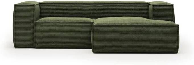 Kave Home Blok 2-zitsbank met chaise longue rechts in groen corduroy met brede naad 240 cm