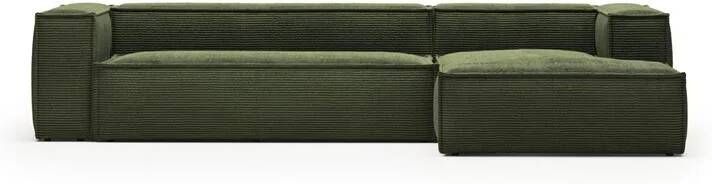Kave Home Blok 4-zitsbank met chaise longue rechts in groen corduroy met brede naad 330 cm