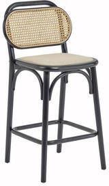 Kave Home Doriane 65 cm height solid elm stool with black lacquer finish and upholstered seat