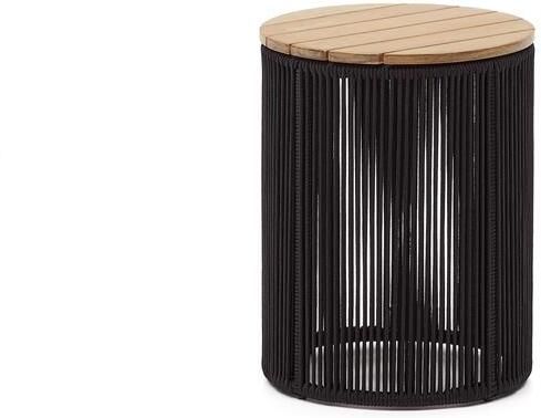 Kave Home Bijzettafel Dandara van staal zwart touw en massief acaciahout Ø40 cm FSC 100% - Foto 2