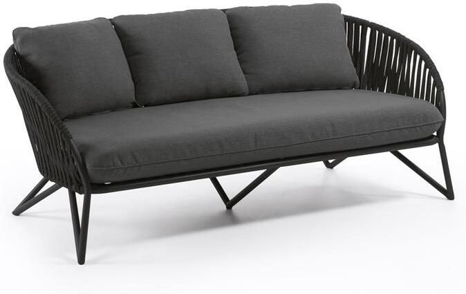 Kave Home Branzie 3-zitsbank in zwart touw 180 cm