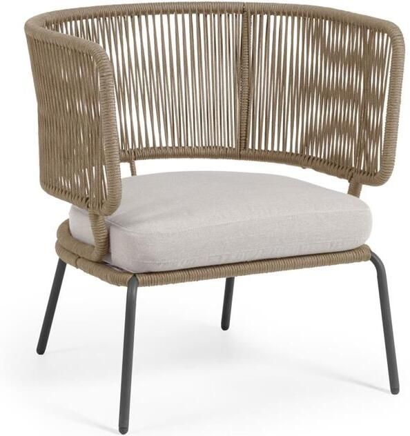 Kave Home Nadin fauteuil in beige koord met gegalvaniseerde stalen poten - Foto 2