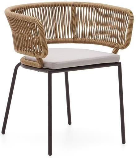 Kave Home Nadin stoel in beige koord met gegalvaniseerde stalen poten - Foto 2