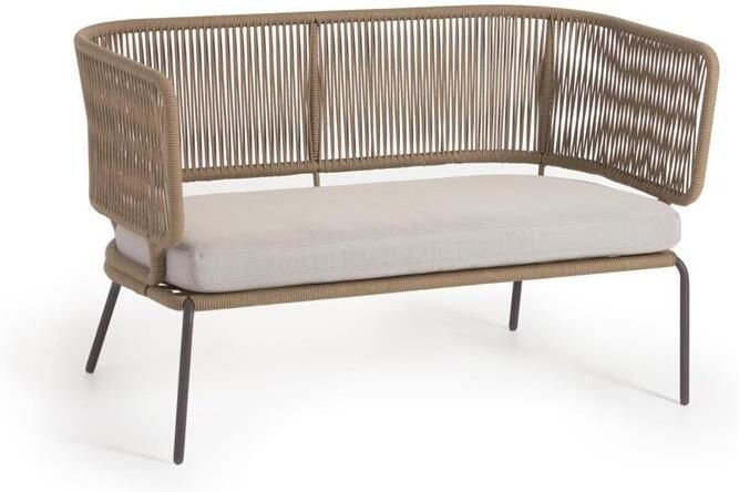 Kave Home Nadin tweezitsbank in beige koord met gegalvaniseerde