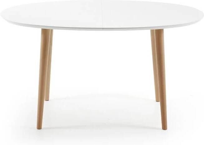 Kave Home Oqui ovale uitschuifbare tafel wit gelakt mdf en beukenhouten poten 140 (220) x 90 cm (mtk0006)