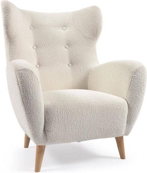 Kave Home Patio fauteuil in wit fleece met massief natuurlijk - Foto 2