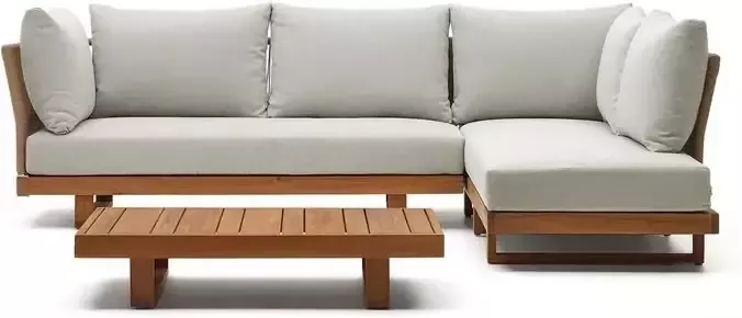 Kave Home Loungeset Raco Acaciahout Met hoekbank en salontafel Beige