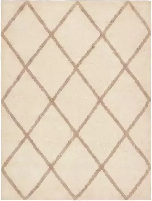 Kave Home Terezinha tapijt 100% wit katoen met beige ruitjes 150 x 200 cm