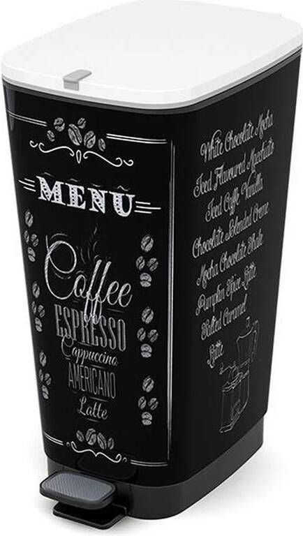 Kis Chic Bin Coffee Menu Pedaalemmer 50L zwart|wit