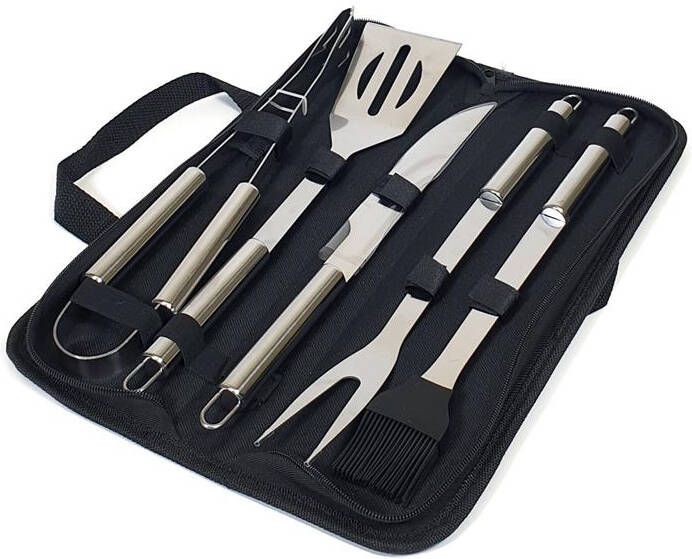 Krumble BBQ set 5-delig in opbergtas RVS