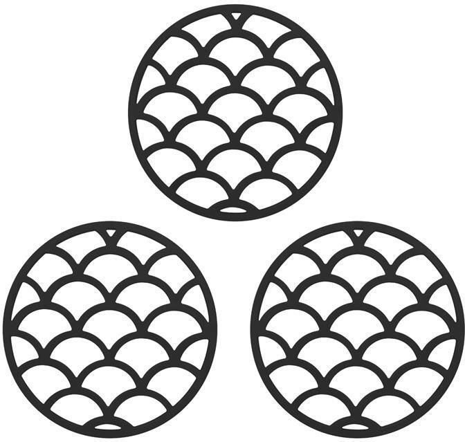 Krumble Pannenonderzetter met schubben patroon Zwart Set van 3