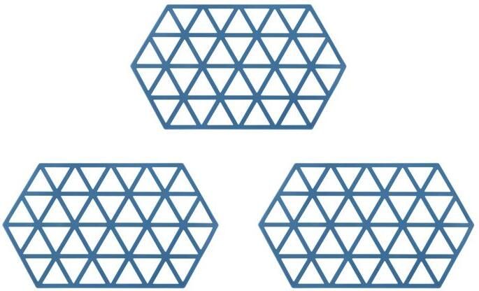 Krumble Siliconen pannenonderzetter Hexagon lang Blauw Set van 3
