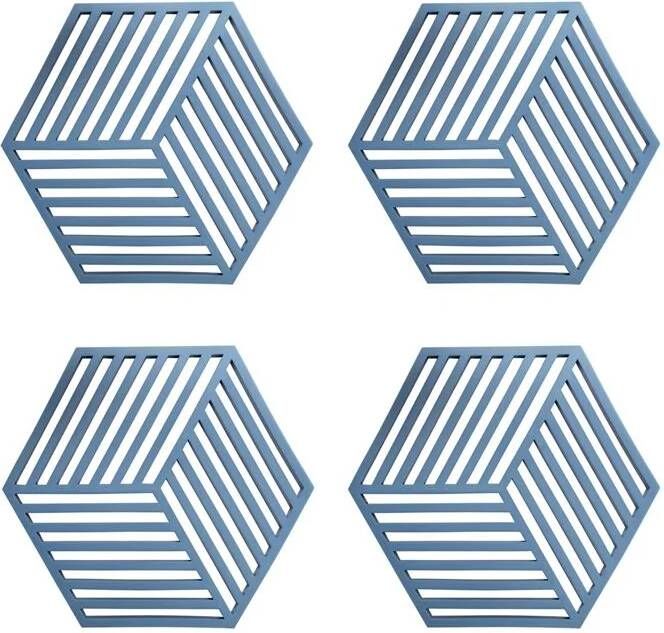 Krumble Pannenonderzetter Hexagon Blauw Set van 4