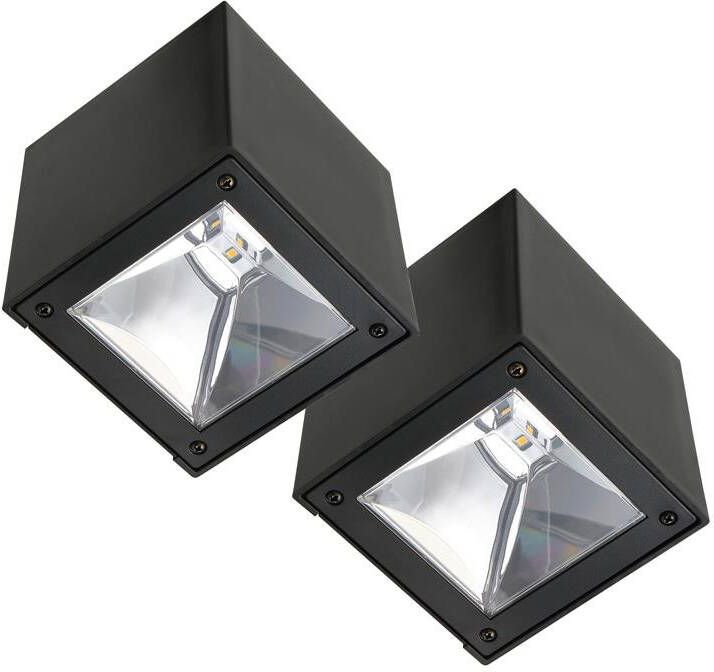 KS Verlichting Set 2 stu LED Solar Cube wandlamp zwart vierkant