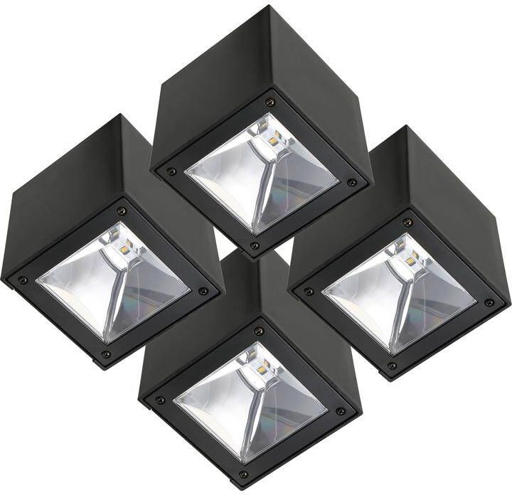 KS Verlichting Set 4 stu LED Solar Cube wandlamp zwart vierkant