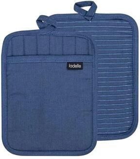Ladelle Pannenlappen Set van 2 Katoen Polyester Siliconen Blauw 19 x 24.
