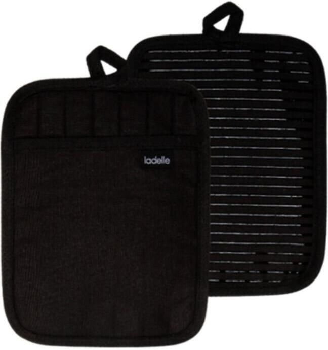 Ladelle Pannenlappen Set van 2 Katoen Polyester Siliconen Zwart 19 x 24.