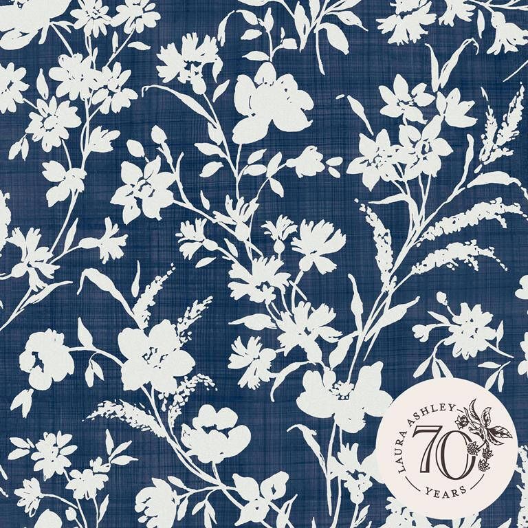 Laura Ashley Vliesbehang | Rye Midnight Seaspray Blue Blauw