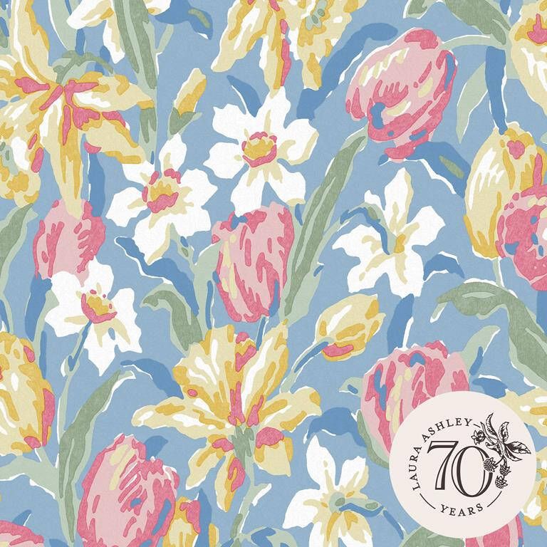 Laura Ashley Vliesbehang | Tulips China Blue Blauw