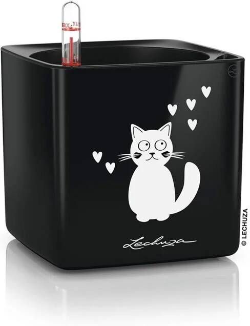 Lechuza Plantenbak CUBE Glossy CAT 14 ALL-IN-ONE hoogglans zwart