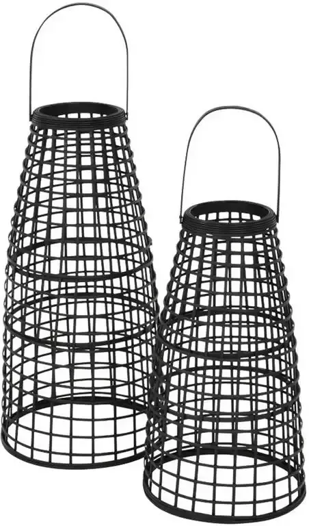 Lesliliving Lesli Living windlichten Anzu 2stuks zwart + LED lamp - Foto 2